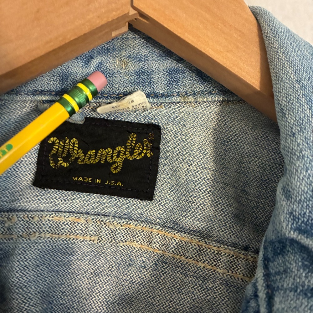 Vtg 70s 80s Wrangler 124MJ Denim USA Made Trucker Jacket Mens 36 Slant Pockets - Picture 8 of 14